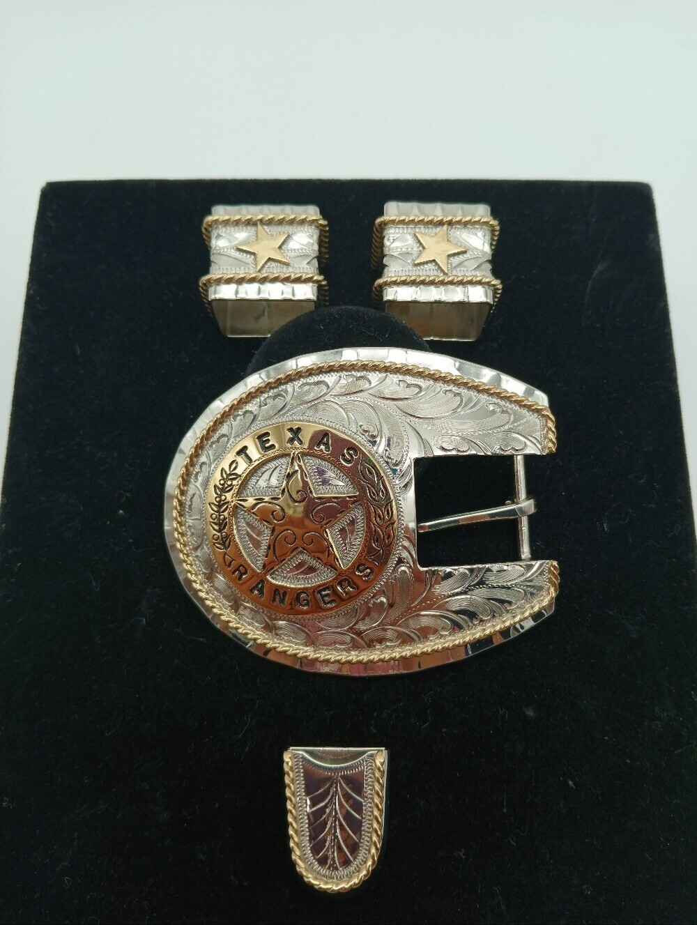 Texas Ranger-themed Silver & Gold Belt Buckle Set